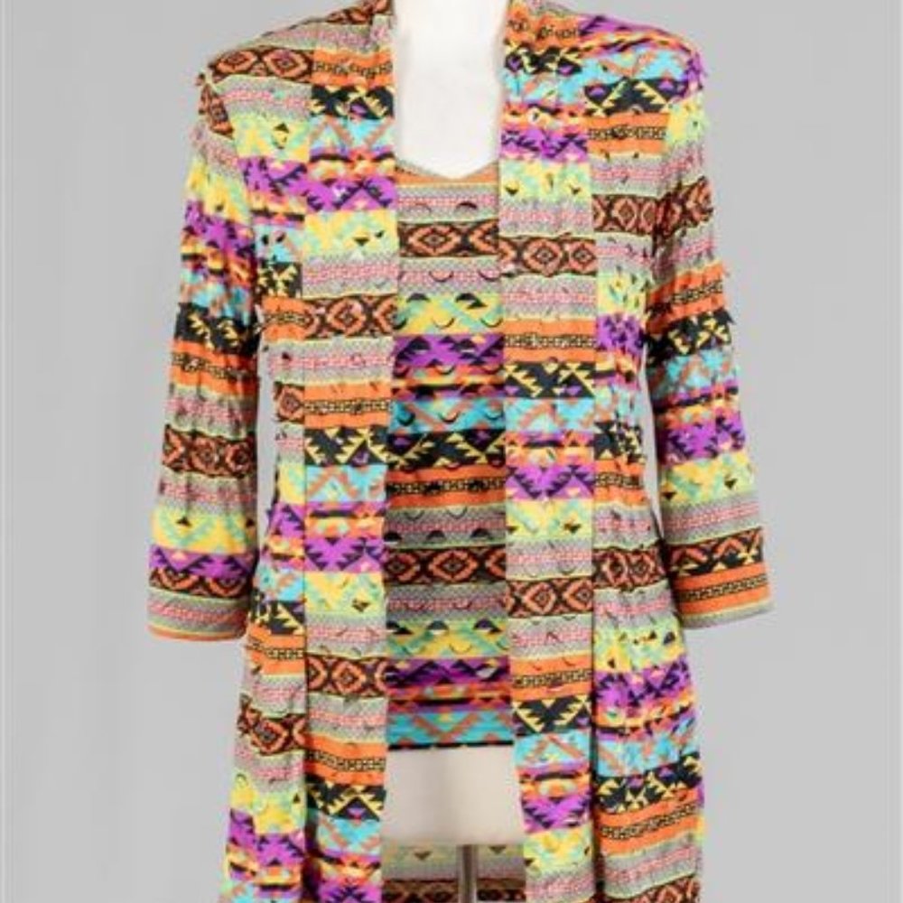 Radzoli Laser Cutout Print Camisole and 2pc Jacket